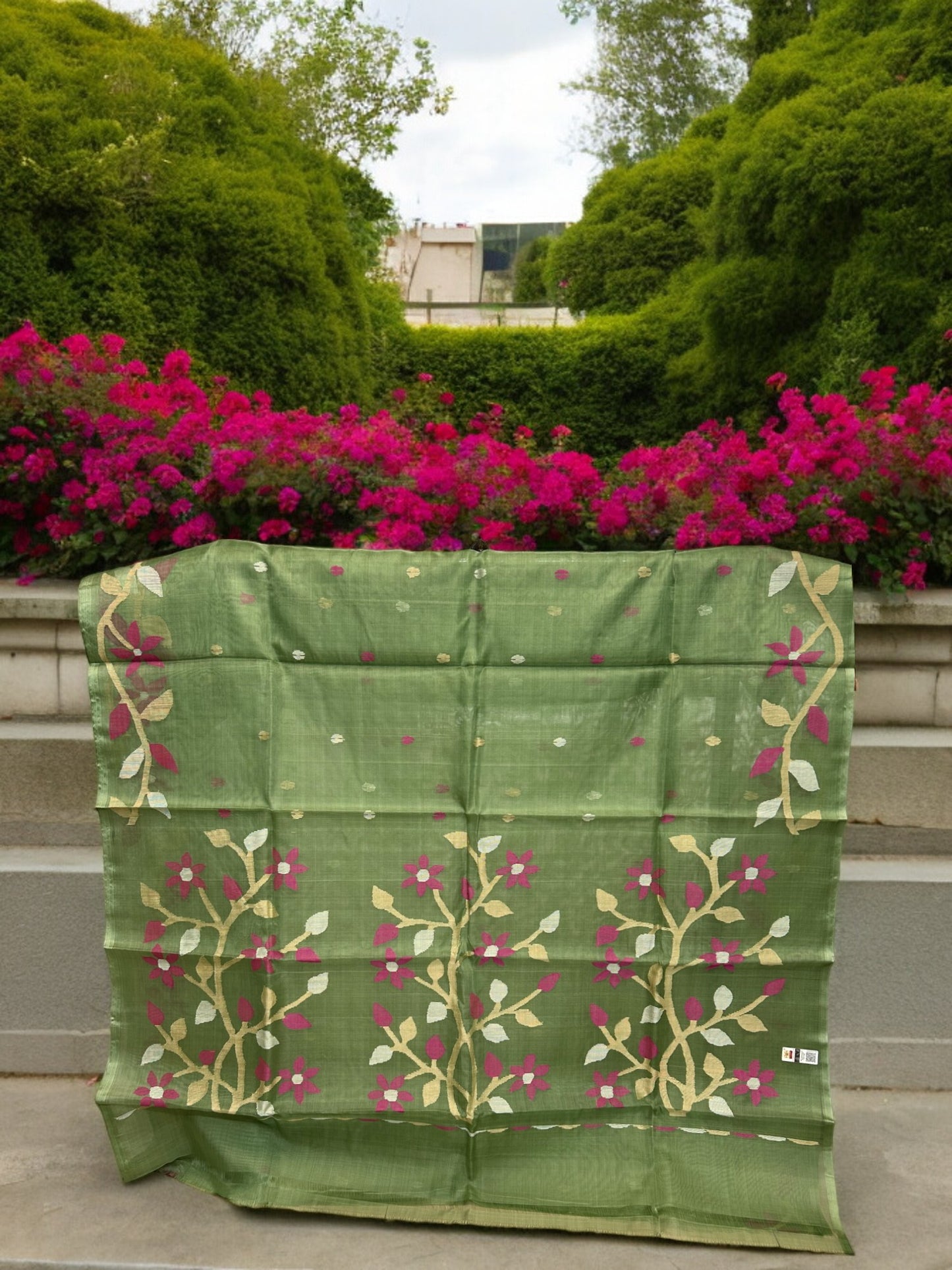 Pure Resham Jamdani Saree - Sage Green