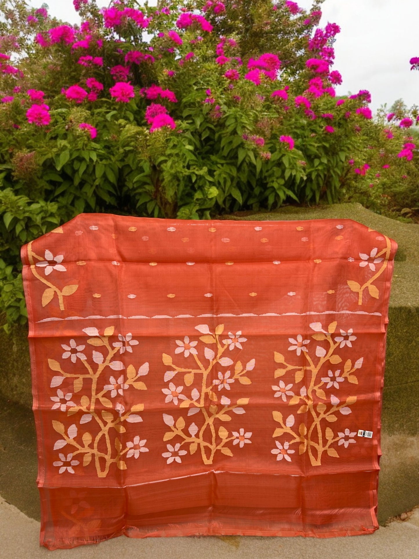 Pure Resham Jamdani Saree - Burnt Orange