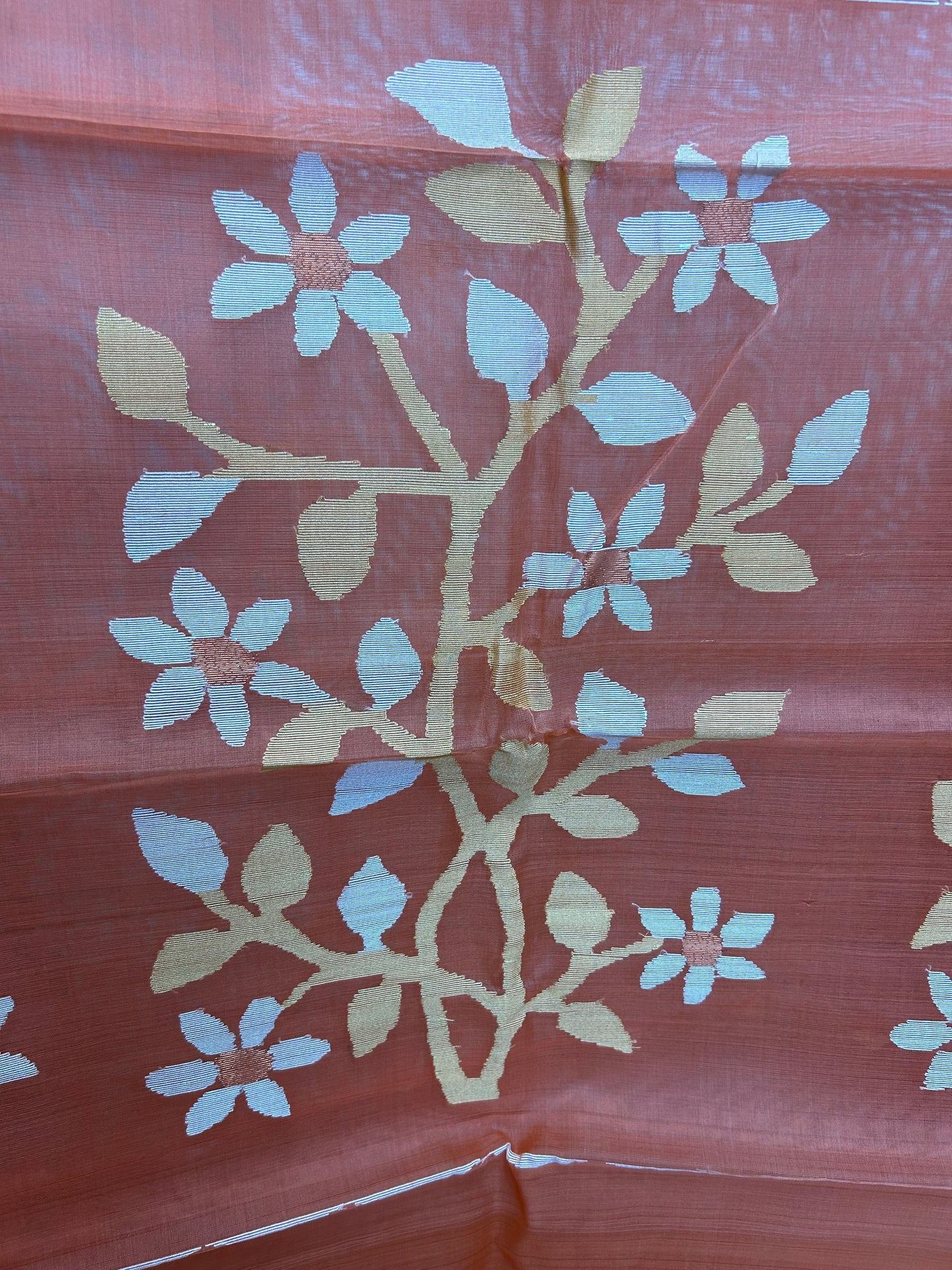 Pure Resham Jamdani Saree - Burnt Orange
