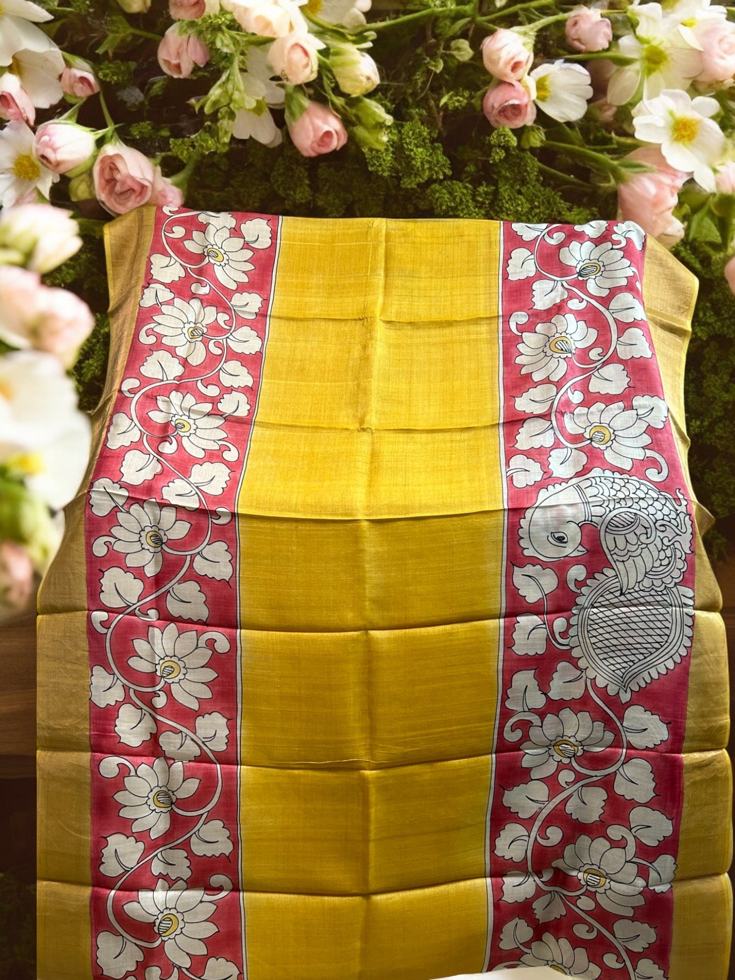 Pure Tussar Pen Kalamkari Saree