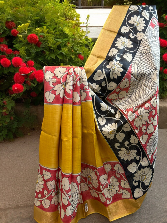 Pure Tussar Pen Kalamkari Saree