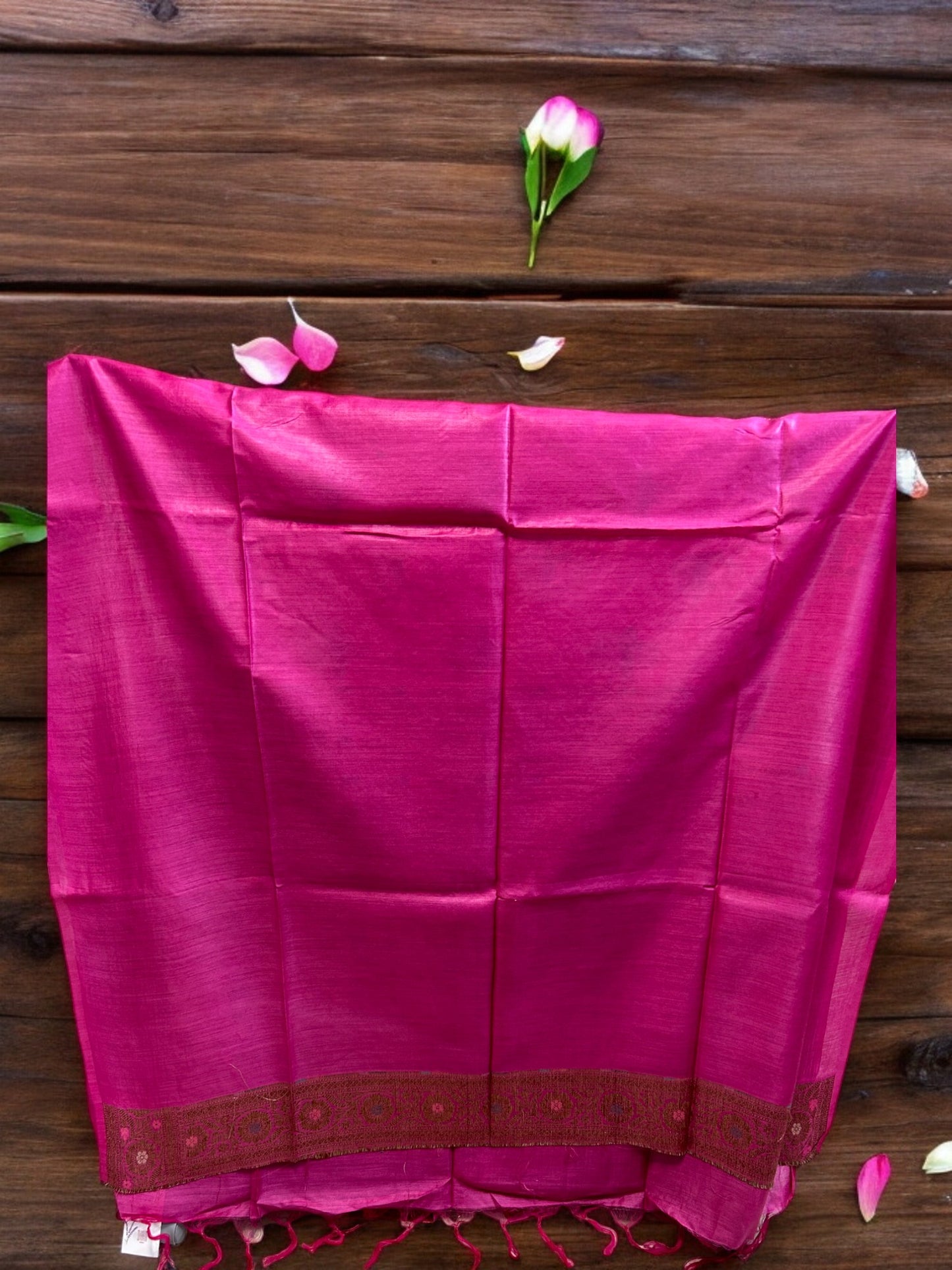Muga Tussar Silk Saree - Rani Pink