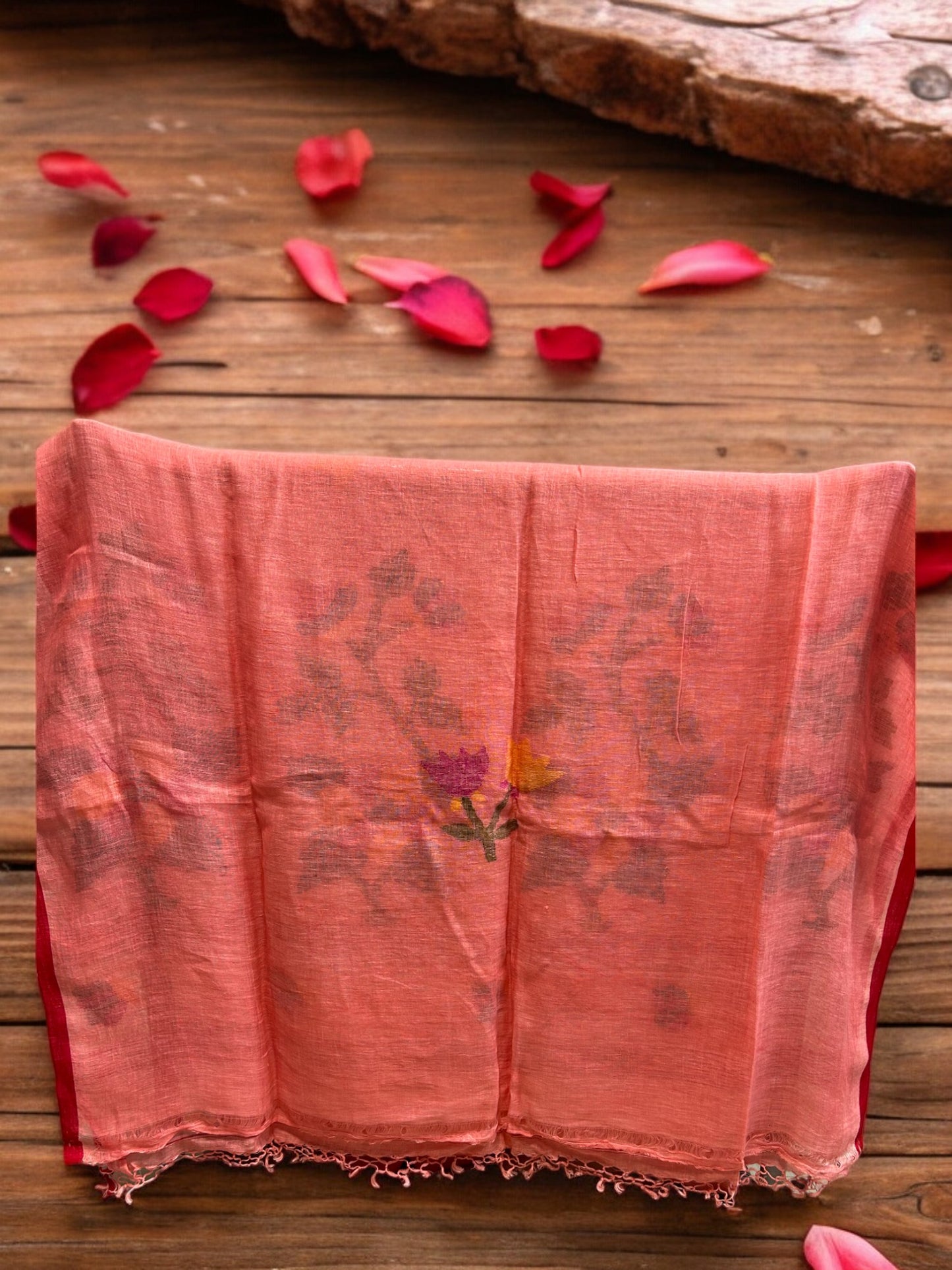 Premium Linen Jamdani Saree - Pink