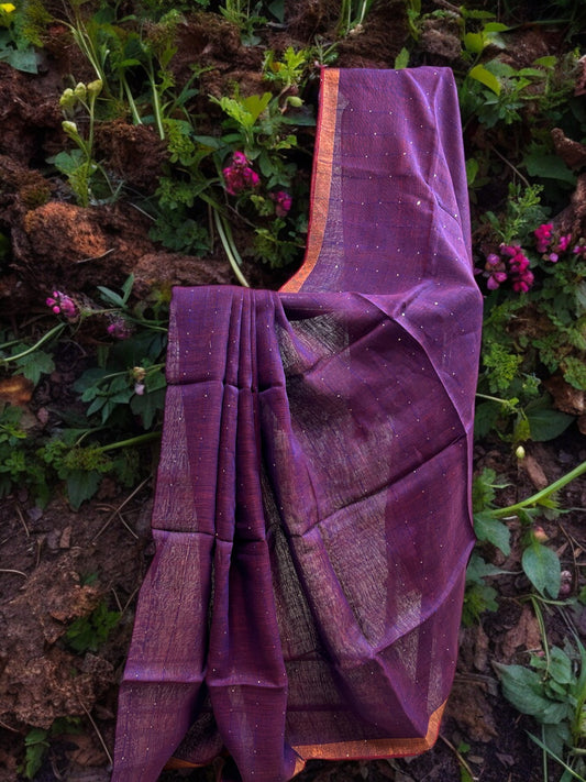 Sequin Linen Saree - Purple