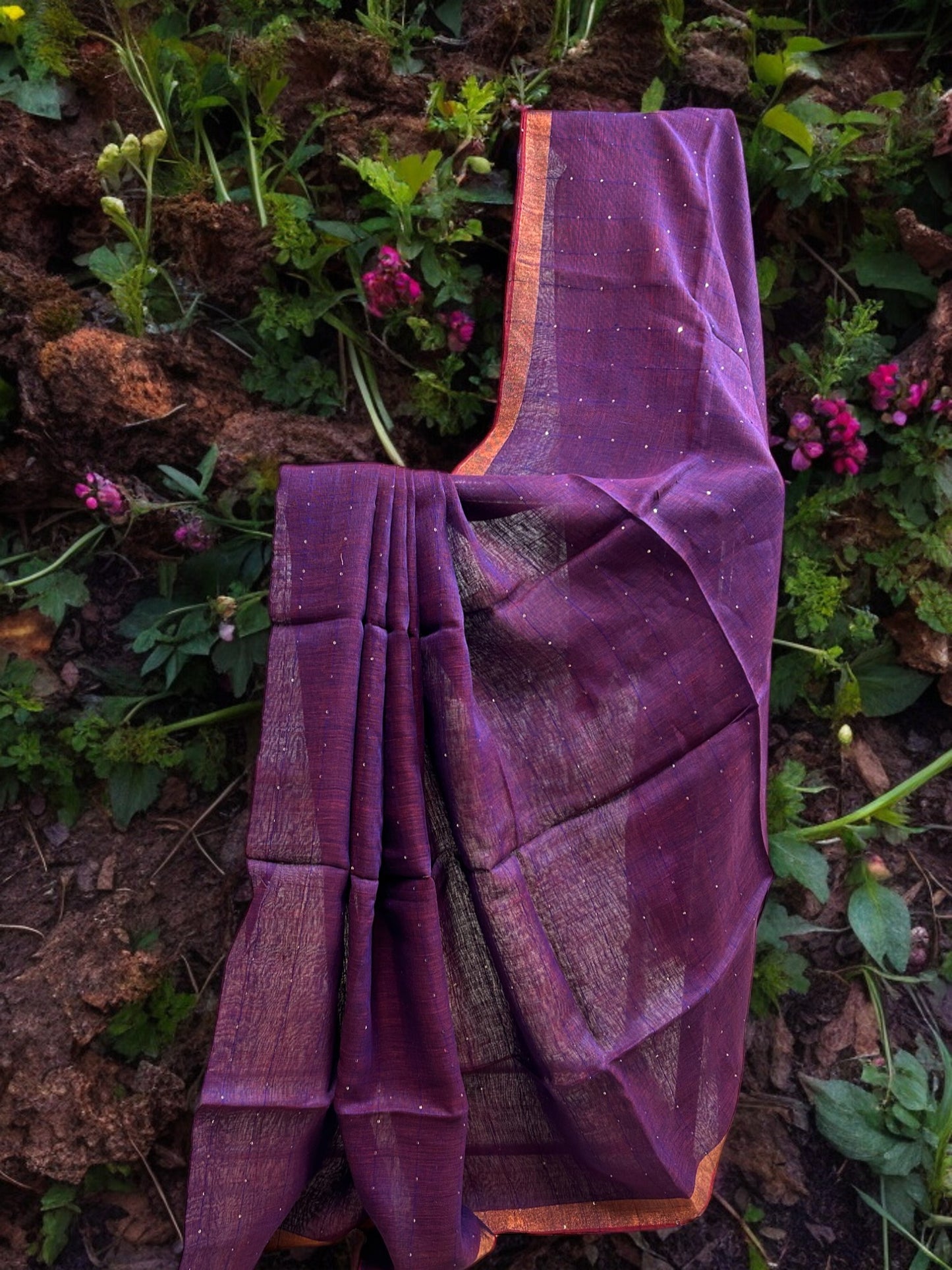 Sequin Linen Saree - Purple