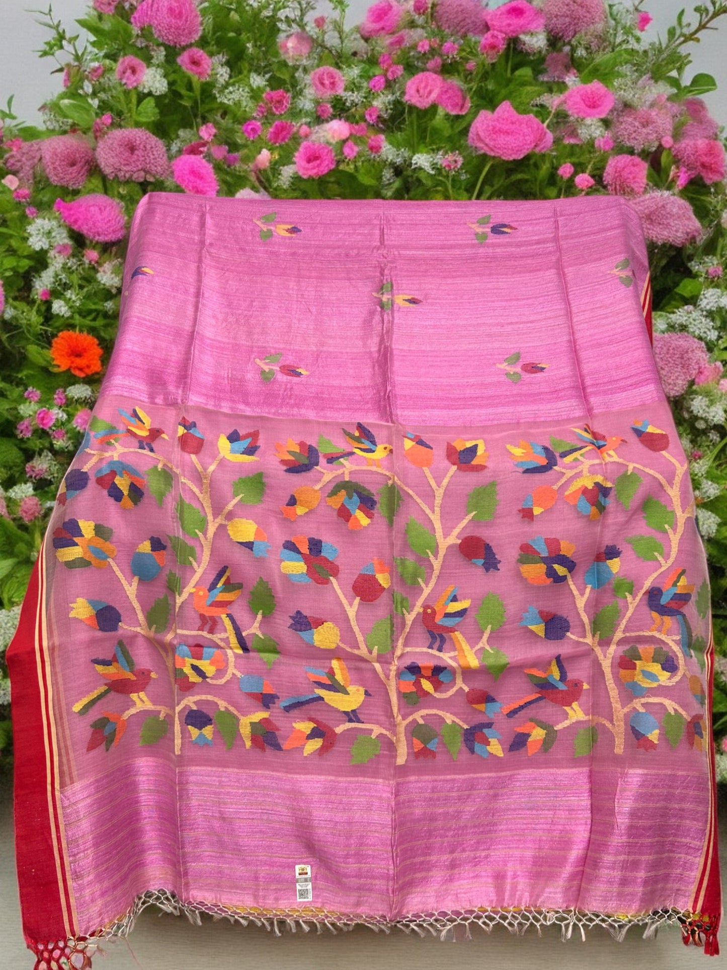 Pure Matka Silk - Floral motifs - Pink
