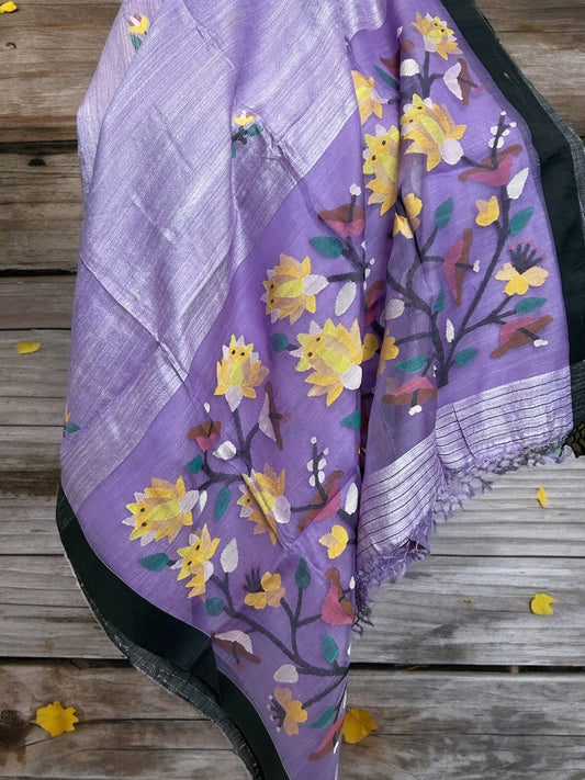 Pure Matka Silk - Floral motifs - Purple