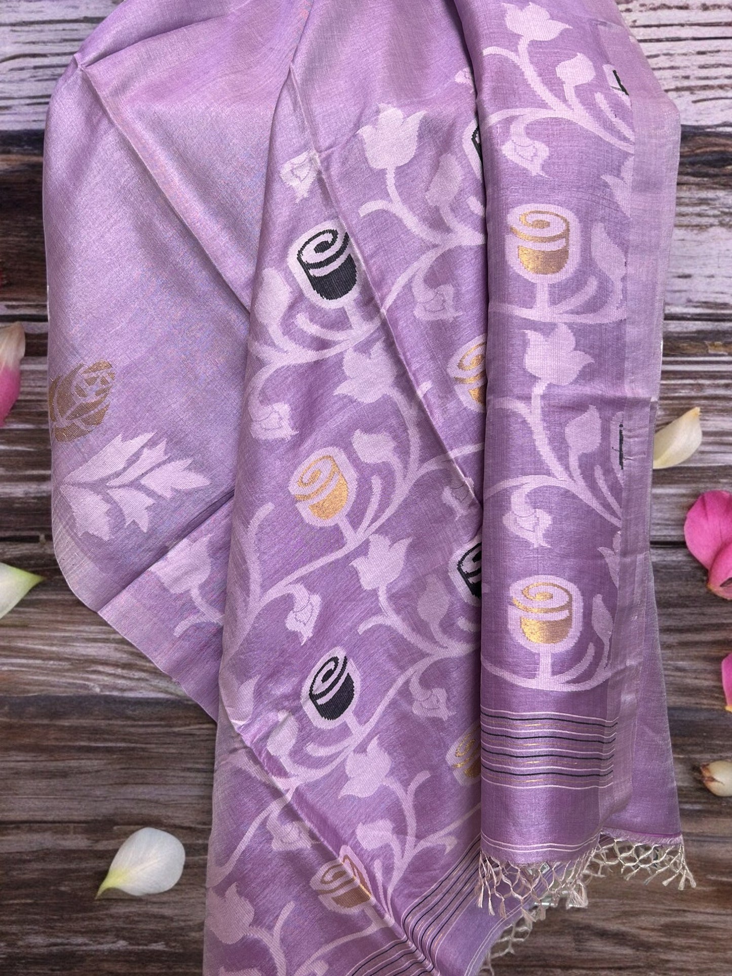 Pure Tussar silk Jamdani Rose - Purple